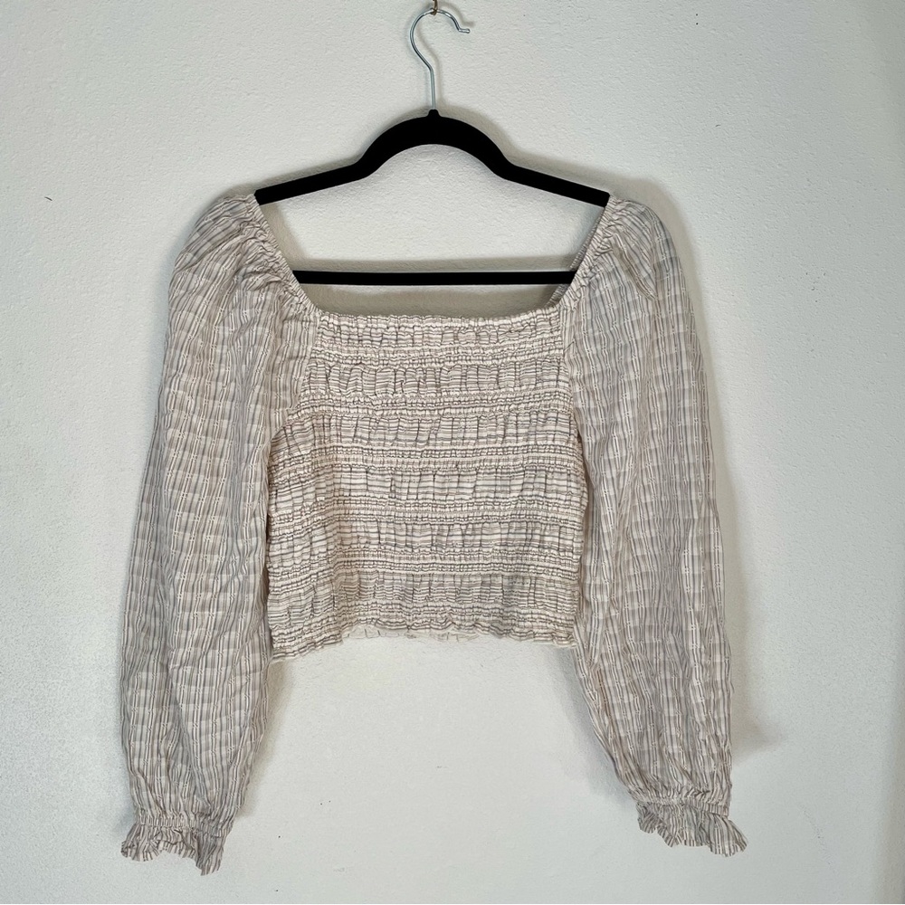 AE Smocked Puff Sleeve Square Neck Blouse